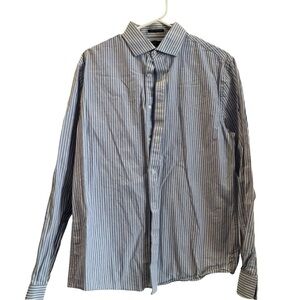Tommy Hilfiger Shirt Men Size Medium Blue/White Slim Fit Long Sleeve Button Down